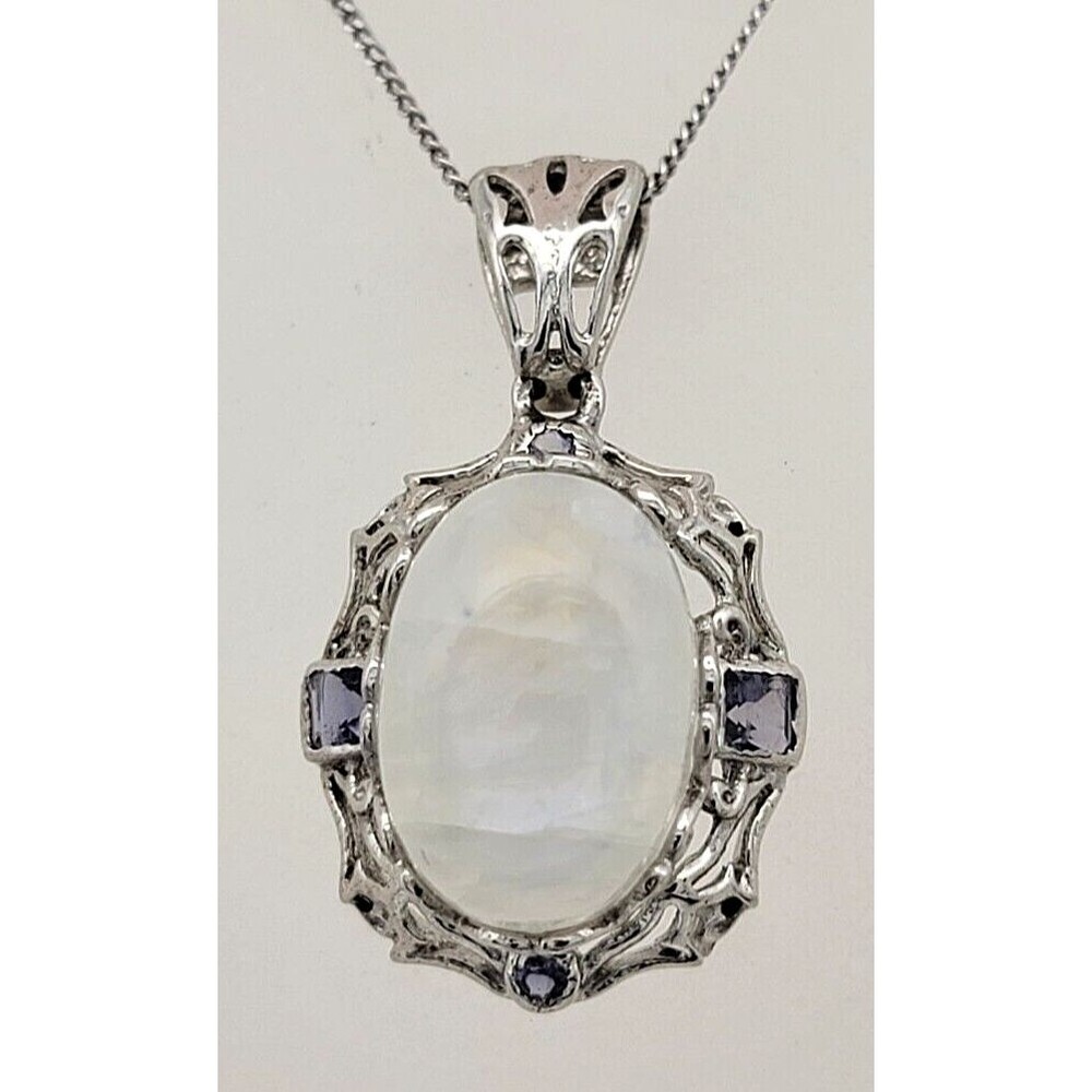 Moonstone Tanzanite Pendant Necklace Chuck Clemency 925 Sterling Silver Sparkly